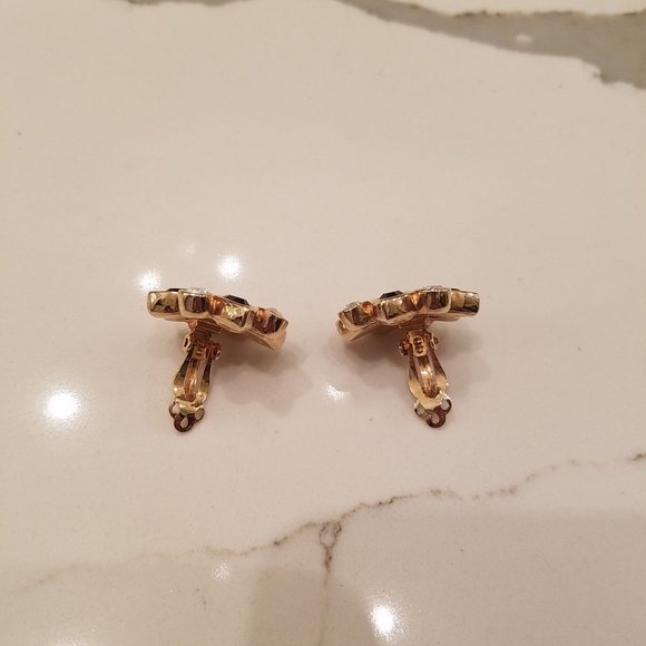 S.A.L.O purple/clear crystal gold tone earrings - Picture 3 of 11